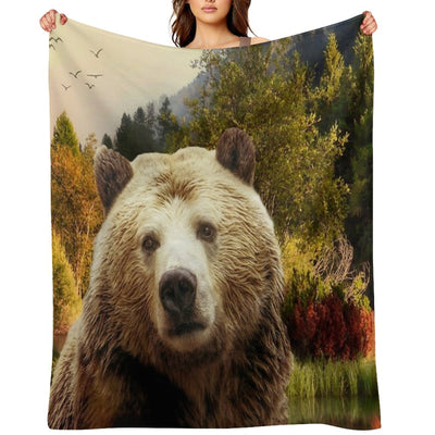 Brown Bear And Forest Sustainable Throw Blanket