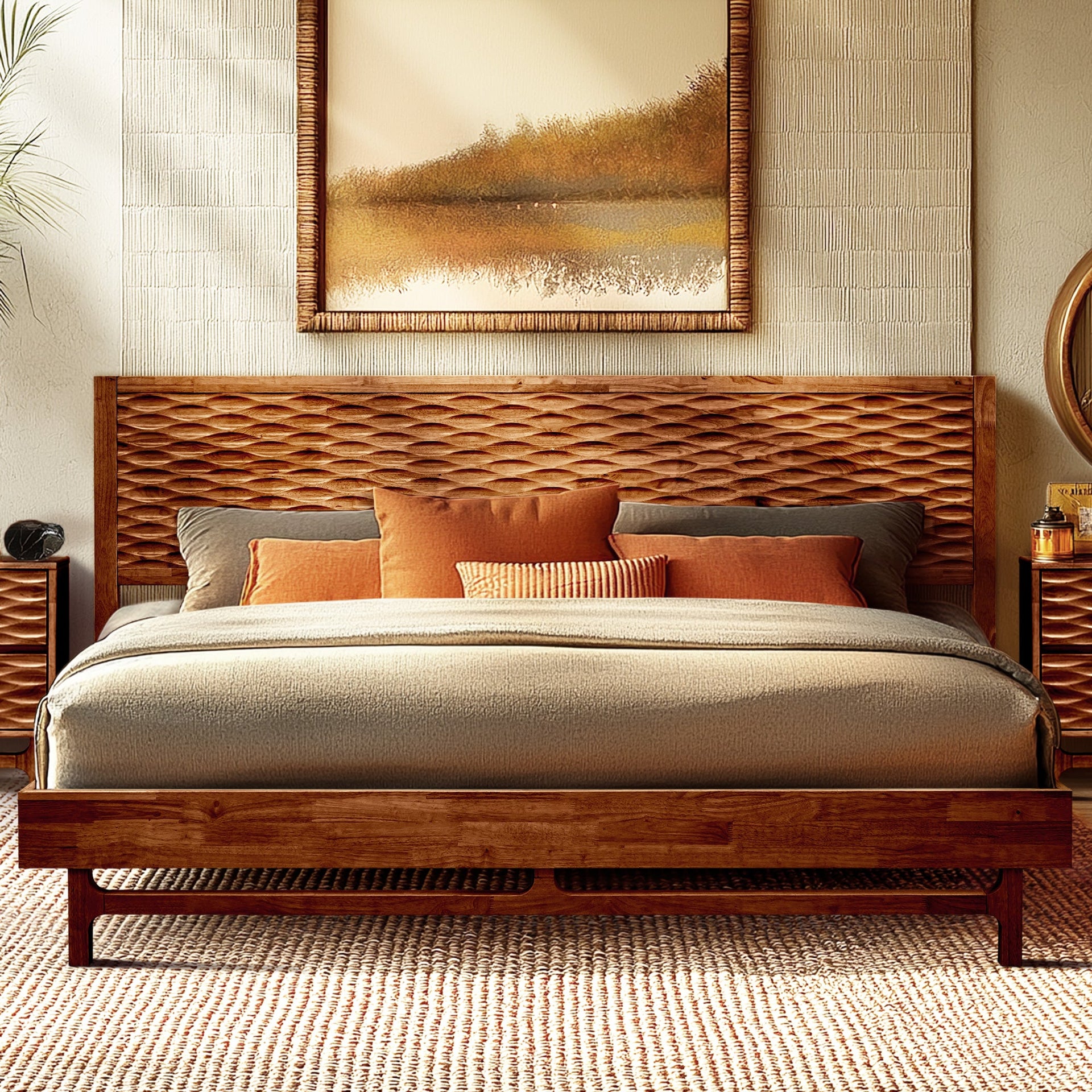 Acacia Elara Platform Bed Frame with Headboard