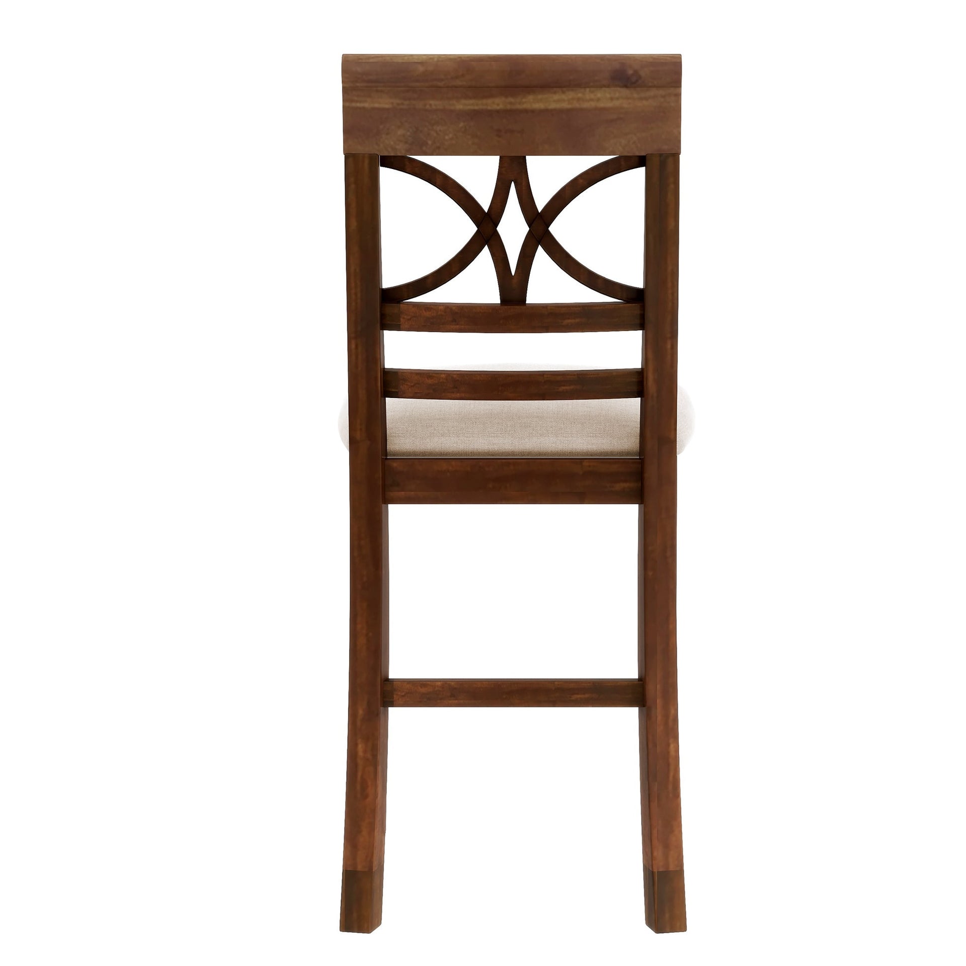 6-Piece Wood Counter Height Dining Table Set with Storage Shelf, Kitchen Table Set with Bench and 4 Chairs,Rustic Style, Walnut+Beige Cushion