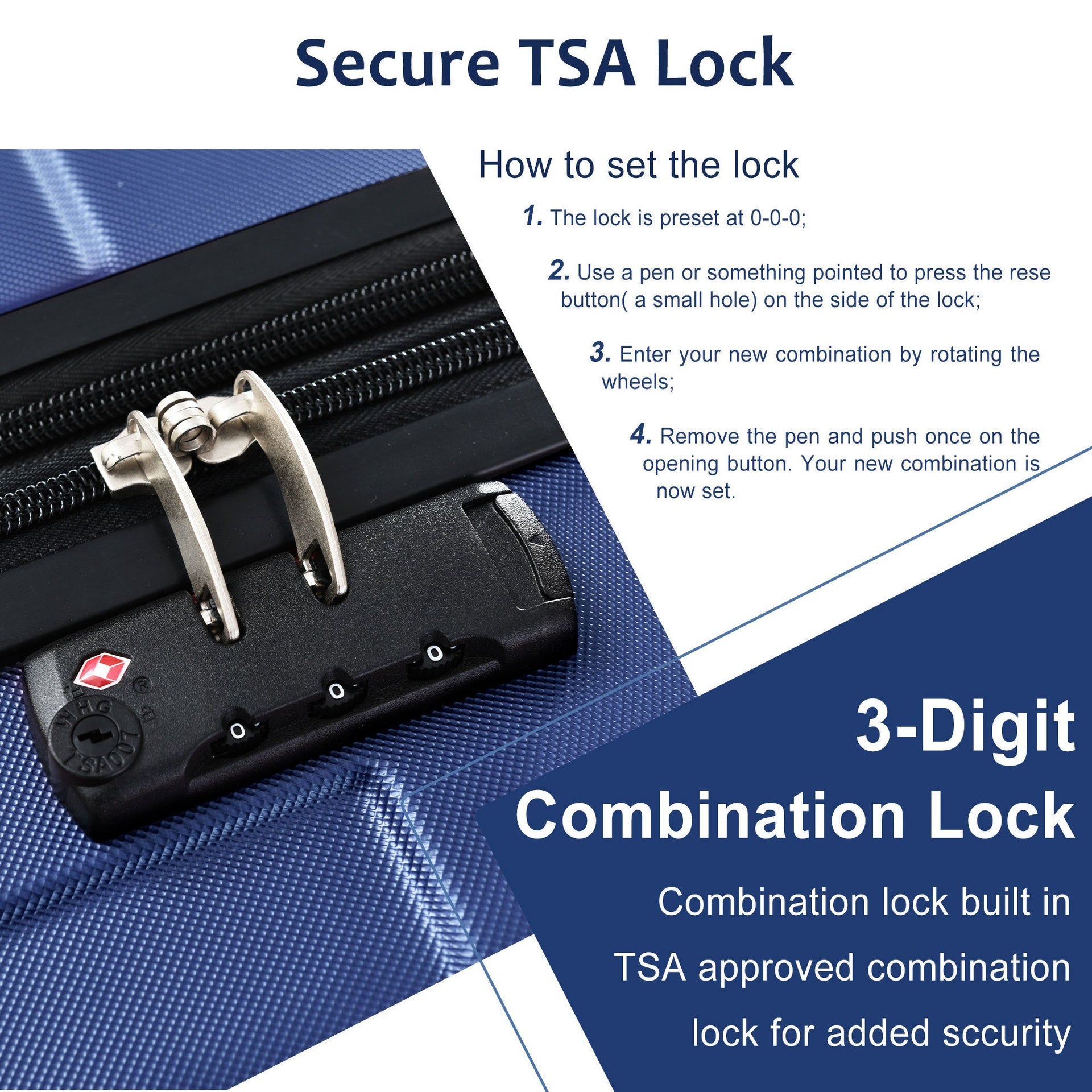 Luggage Sets 3 Piece, Expandable Hard shell ABS Suitcases with Double Spinner, Travel luggage Set with TSA Lock (20/24/28inch, Blue)