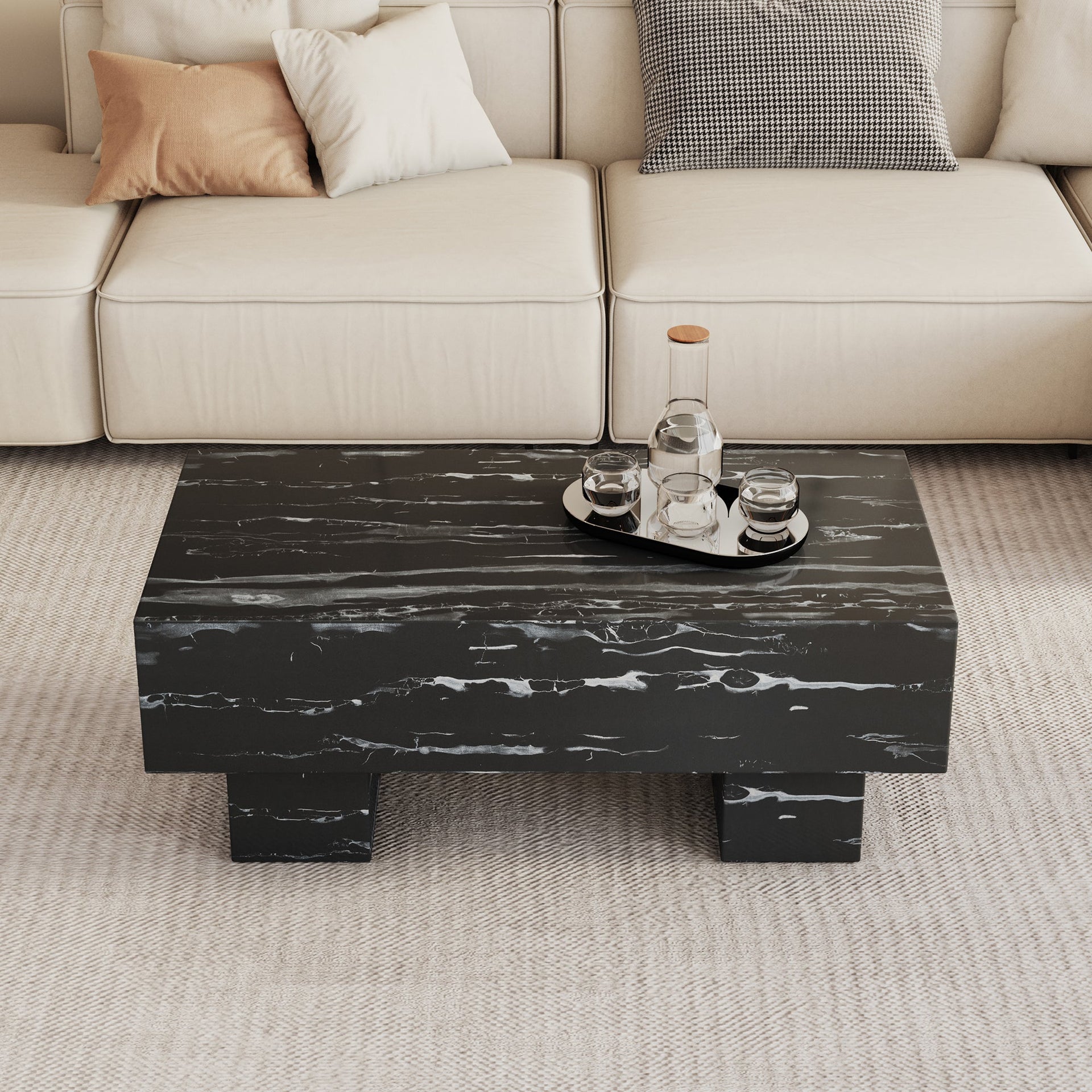 The black coffee table has patterns Modern rectangular table suitable for living rooms and apartments 43.3