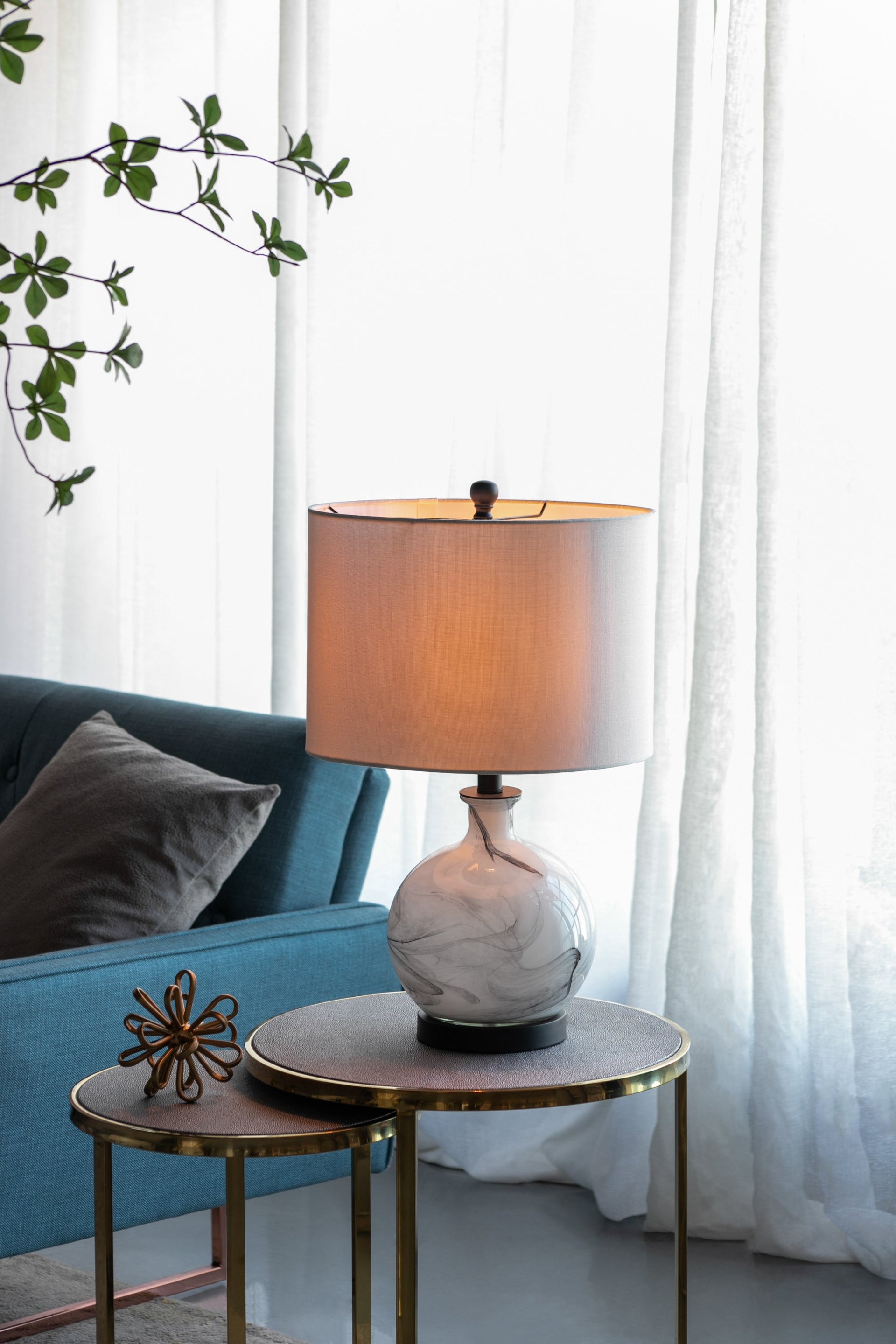 14x14x23' White And Grey Glass Table Lamp