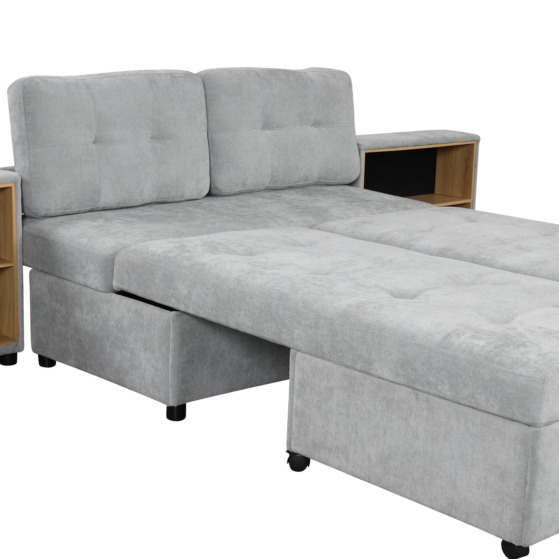 121.2' Versatile Sofa Bed Modular Sofa Free-combined Sofa with Two Storage Racks, Gray