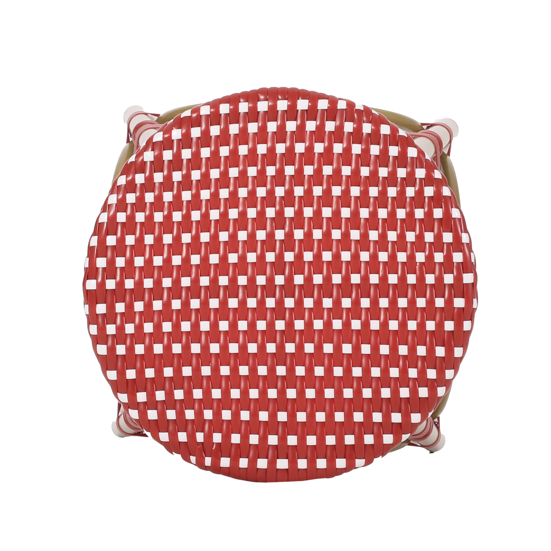Outdoor PE Ratten and Aluminum 29.5' French Backless Barstools, Set of 2, Red, Bamboo Print Finish