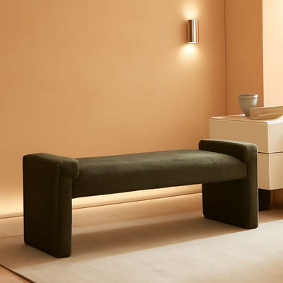 Green Upholstered End Of Bed Bench Curved Wood Frame