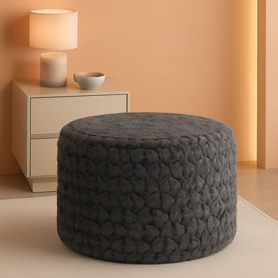 Luxuriously Round Pouf Ottoman 20x20 Gray Footrest