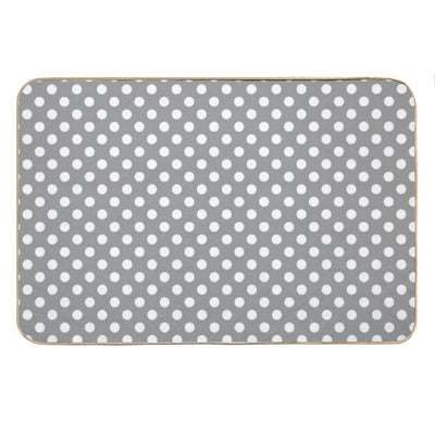 White Polka Dots on Gray Background Bath Mat