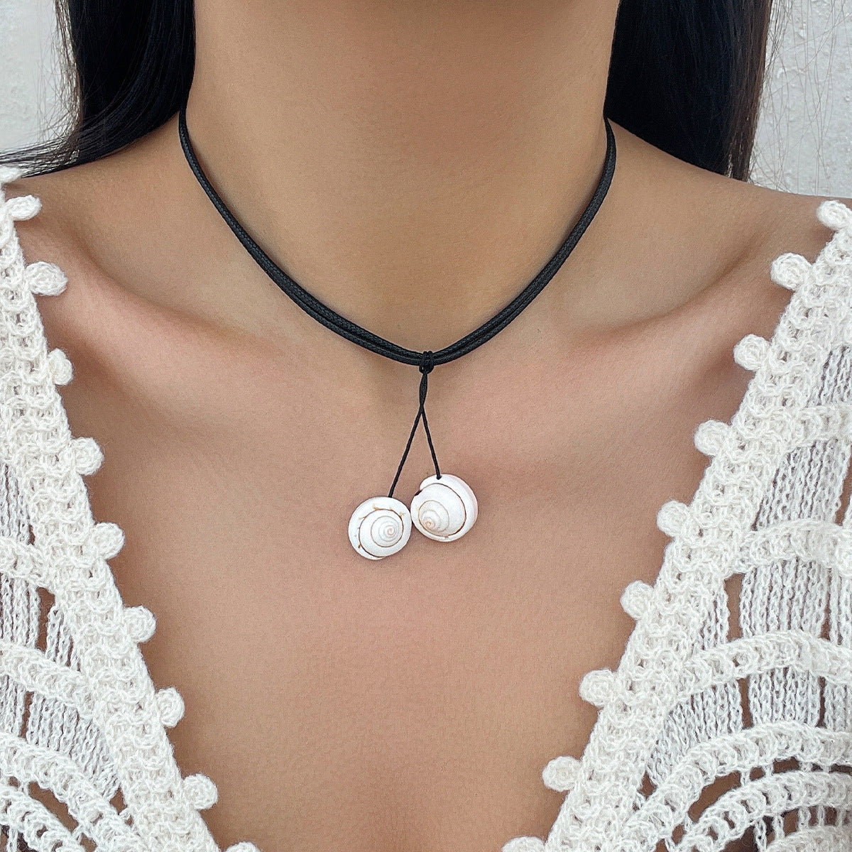 Beach Vacation Conch Shell Tassel Necklace Versatile Countryside Wax Thread Necklace Accessories