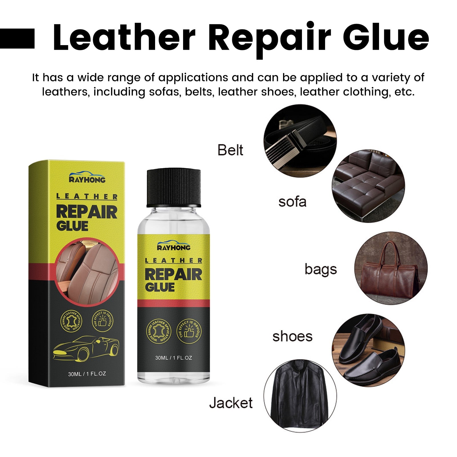 RAYHONG Leather Repair Glue, Reconditioning Leather Seat Leather Sofa Scratches And Cracks Repair Liquid