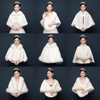 Bride's wedding dress fur shawl women's warm white cloak cheongsam jacket red cloak