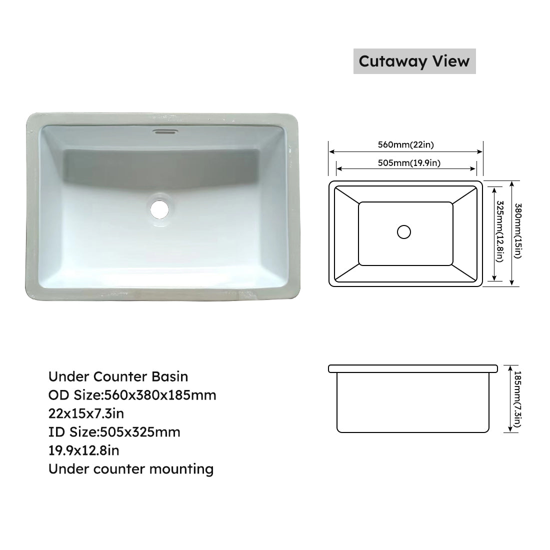 43 inch marble countertop with base rectangular central sink and 4-inch high splash guard, pre drilled 8-inch faucet hole ,white