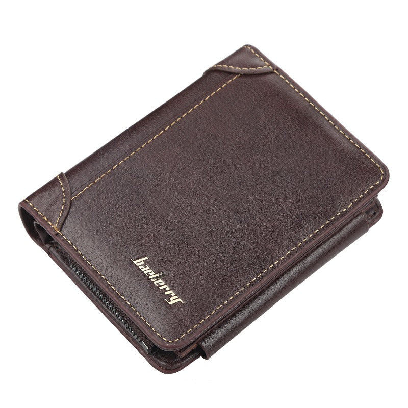 Wallet Men's Short Multi Card Position Three Fold Zipper Zero Wallet Fashion Thin Card Bag Men