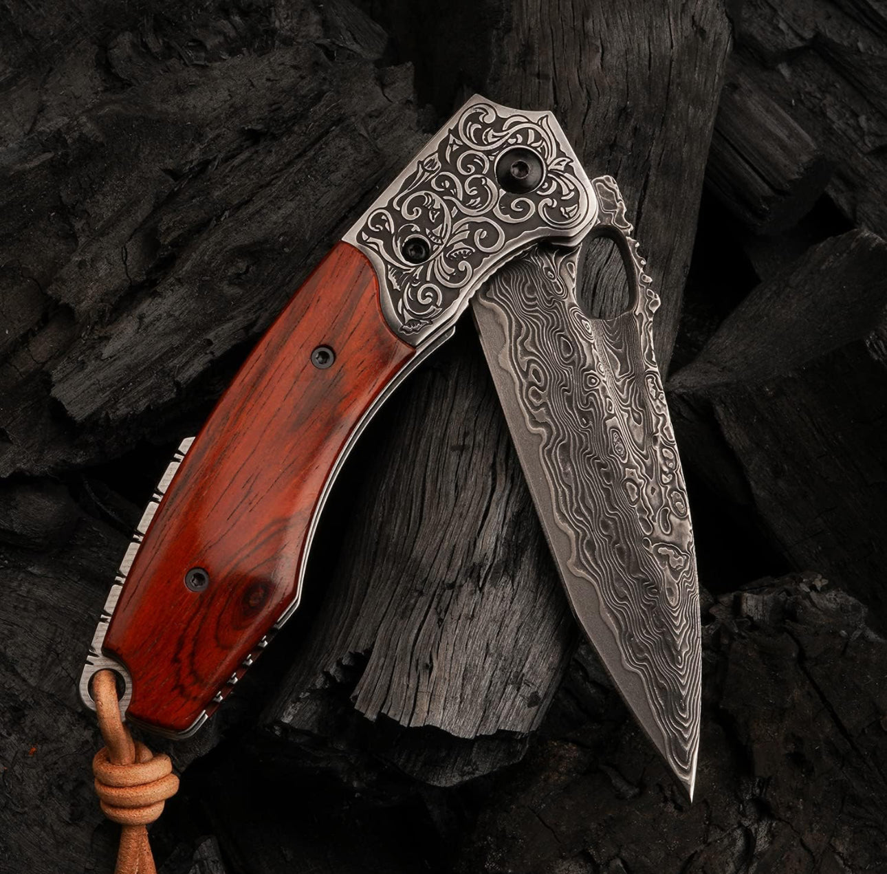 Starchaser Japanese Damascus Pocket Knife with Exotic Sandal Wood Handle