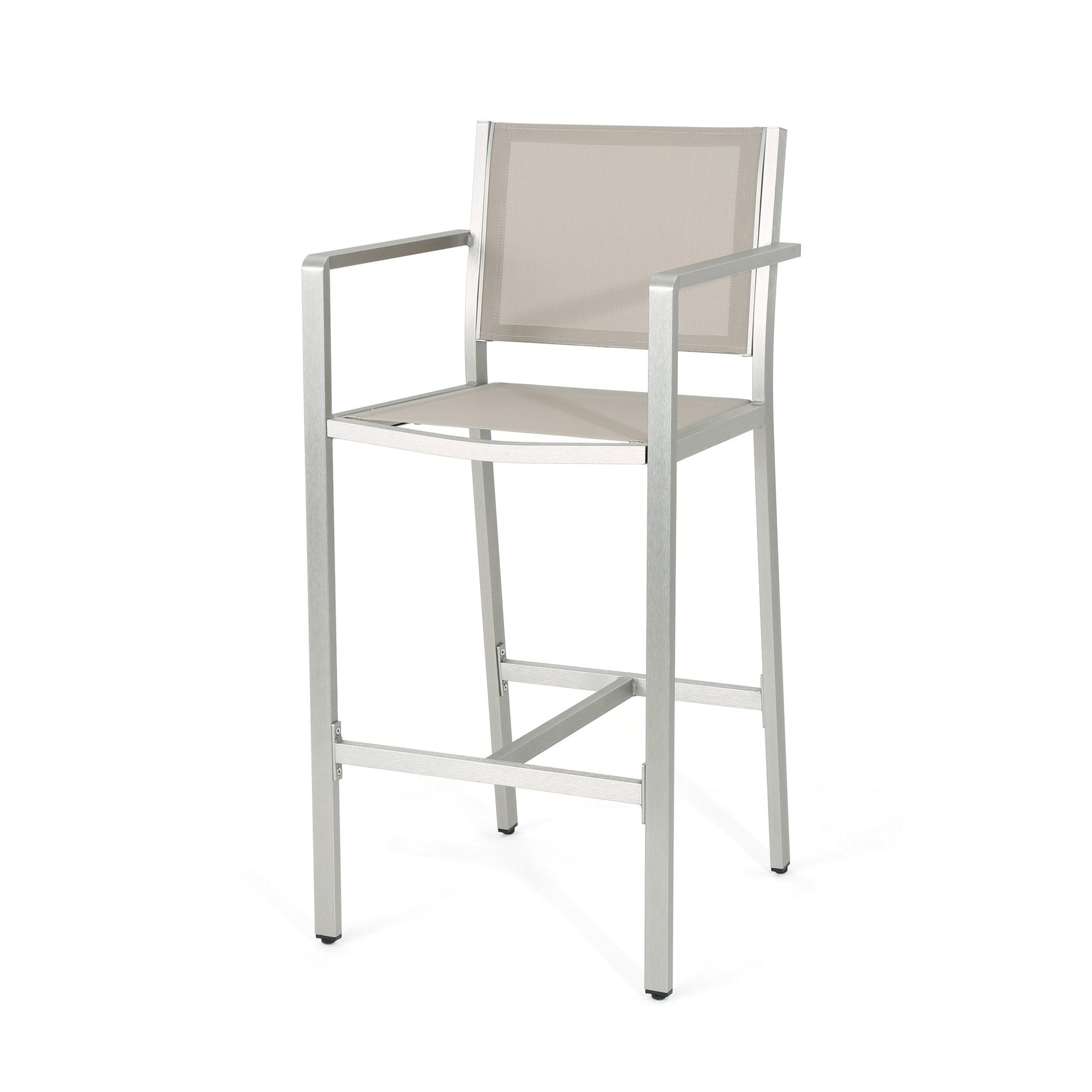 29.5' Outdoor Rust-Proof Aluminum Barstools with Grey Mesh Backrest and Seat, Set of 2