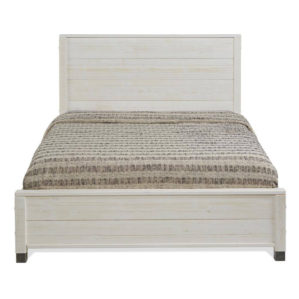 Baja Shabby White, Full Size, Panel Headboard, Platform Bed