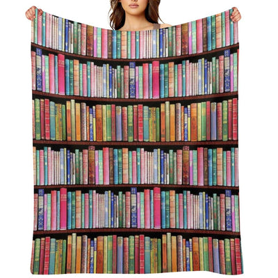 Bookworm Antique Book Library, Vintage Book Shelf Throw Blanket