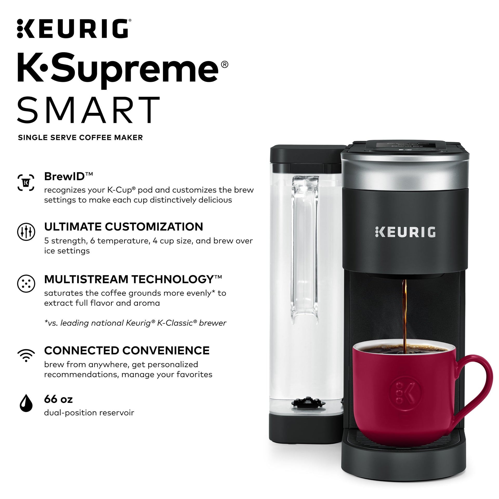 K-Supreme SMART Coffee Maker, Multistream Technology, Brews 6-12Oz Cup Sizes, Black