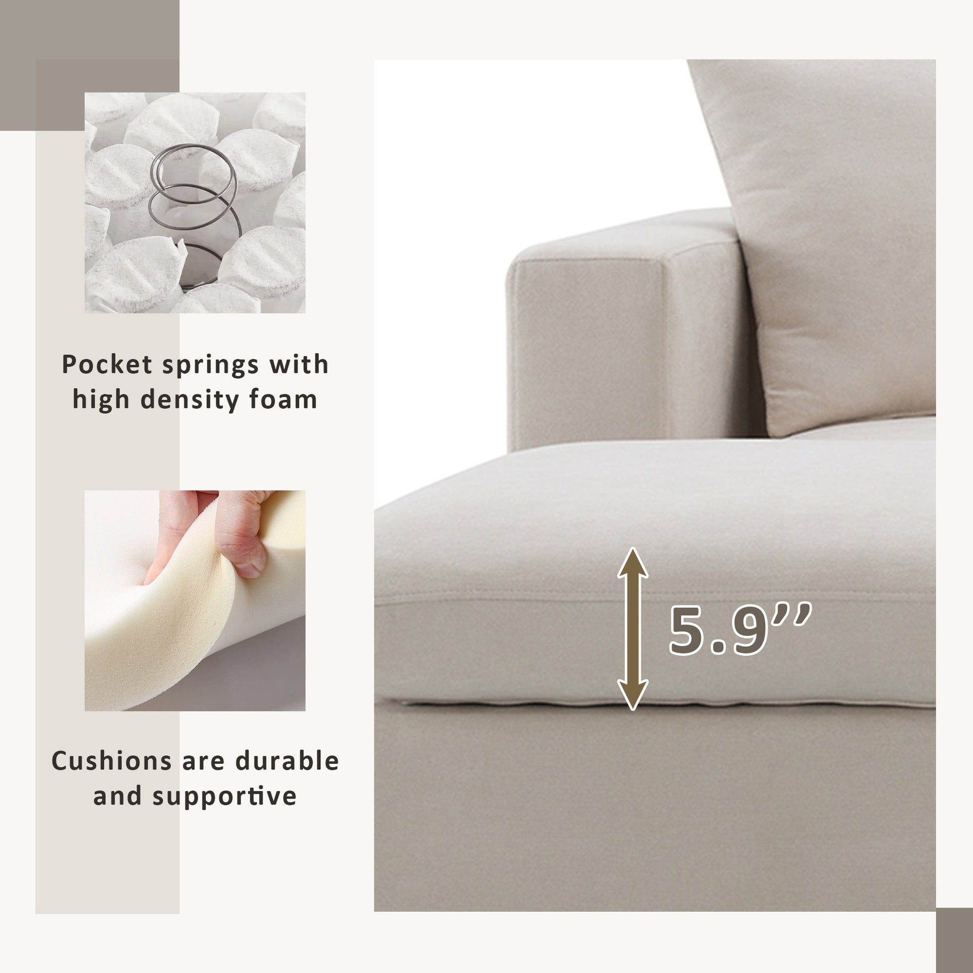101*66' Modern Sectional Sofa with Throw Pillows,Cloud L-shaped Couch Set with Wide Seat,4 seat Polyester Comfy Fabric Couch Set with Movable Ottoman for Living Room, Apartment, Office,4 Colors