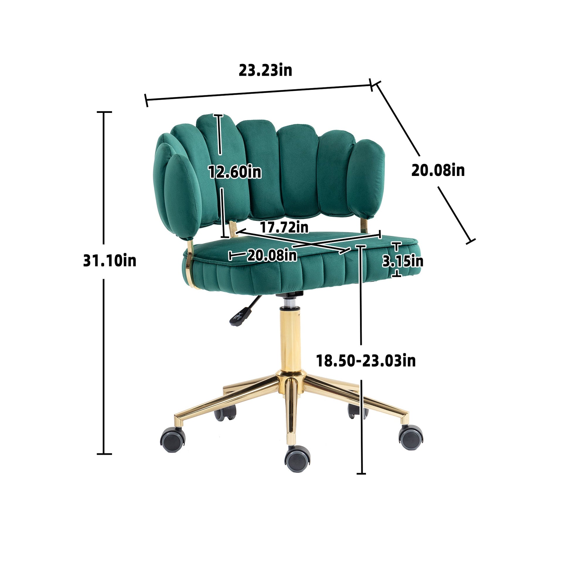 Velvet Home Office Desk Chair, Modern Cute Computer Chair, Wheels Swivel Height Adjustable Swivel Task Chair for Home Office (Emerald Velvet)