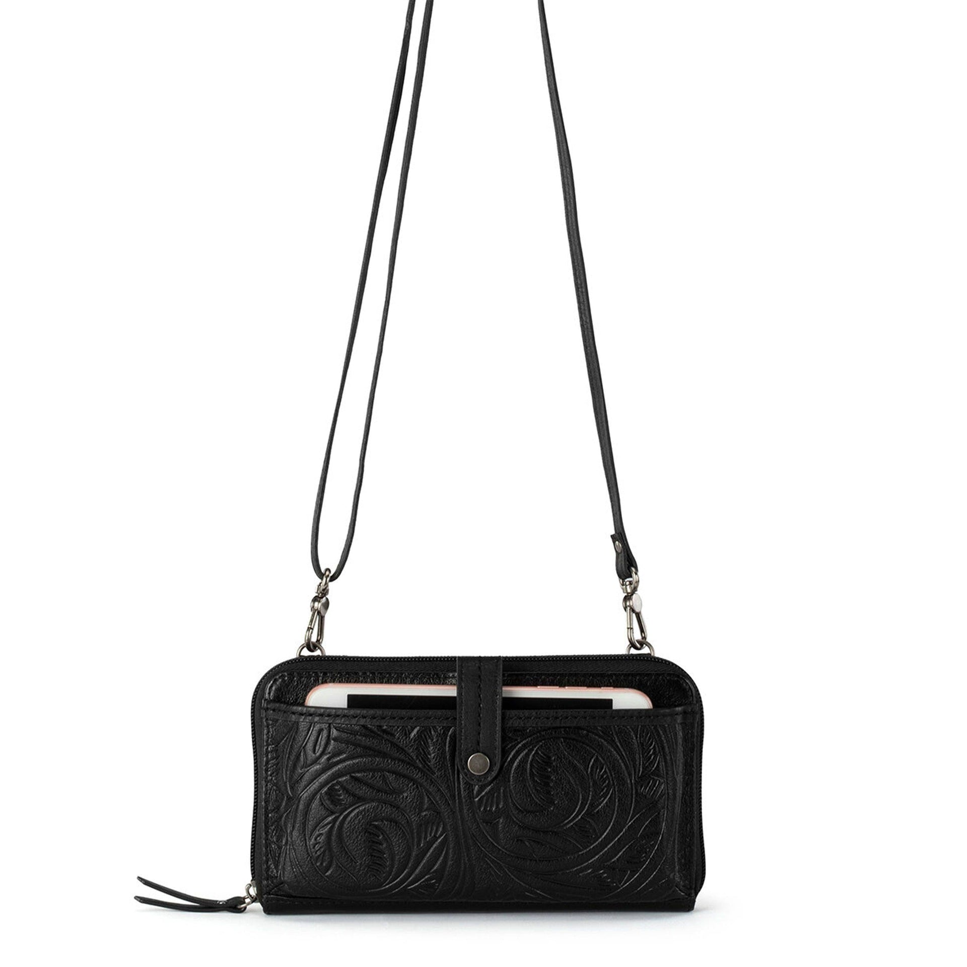 Iris Smartphone Wallet - Leather - Black Leaf Embossed