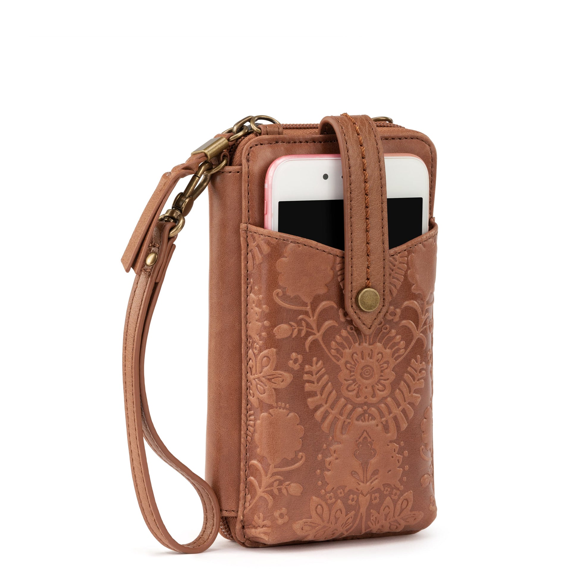 Silverlake Smartphone Wallet - Leather - Tobacco Floral Embossed