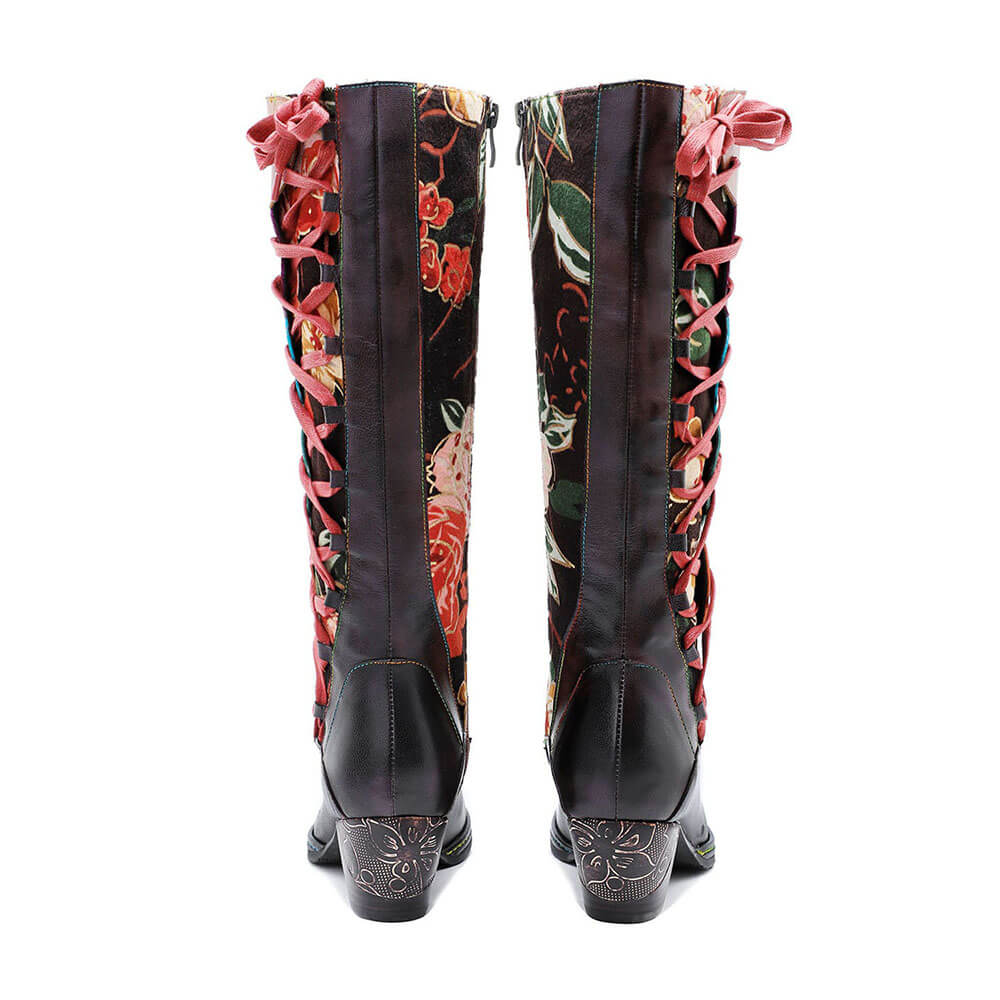 Leather Handmade Embossed Adjustable Boots