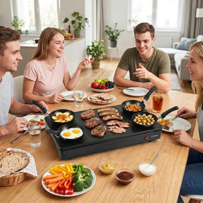 1000W Electric Grill Griddle with 4 Nonstick Woks and Wooden Spatulas for Pancakes
