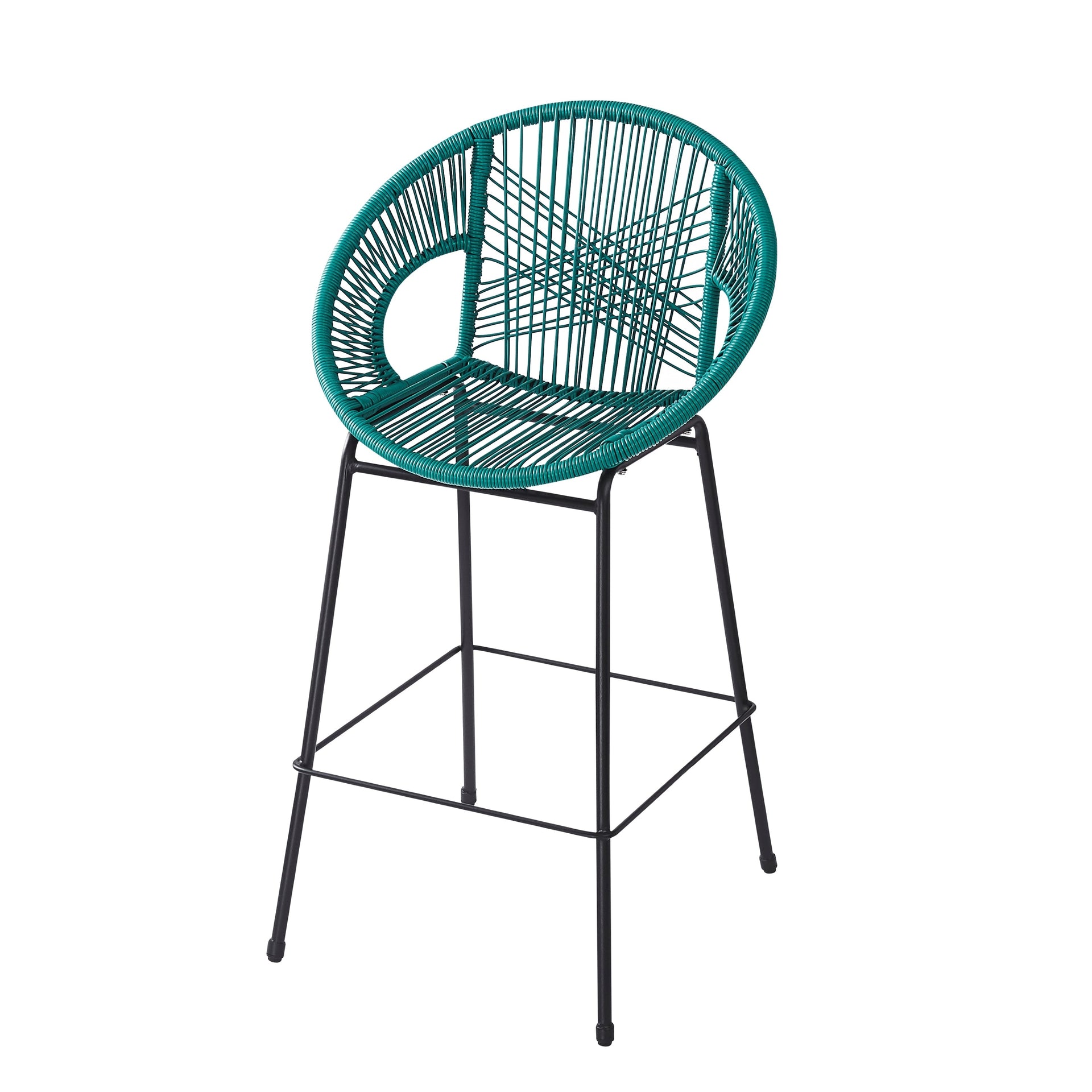 Ferrara Outdoor Patio Teal Faux Wicker Barstool Set, Durable PE Material, Ergonomic Design, Teal Wicker with Black Frame