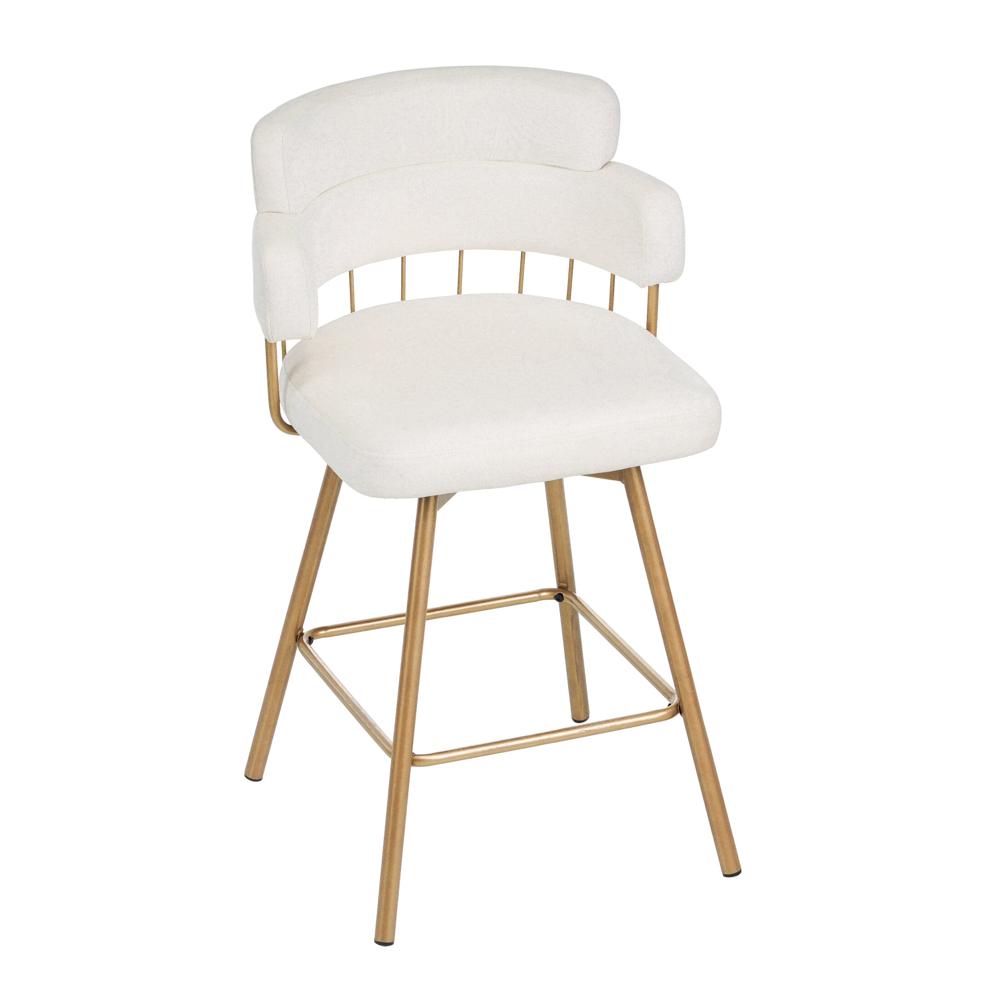 26' Counter Height Bar Stools Set of 2, 180° Swivel Upholstered Barstools with Backs and Metal Legs, Bar Stools for Kitchen Island, Cafe, Pub,