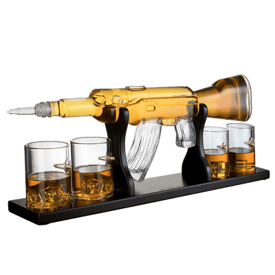 Gun Large Decanter Set Bullet Glasses - Limited Edition Elegant Rifle Gun Whiskey Decanter 22.5