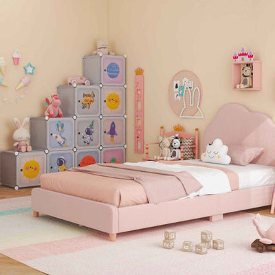 3 Pieces Kids' Room Bundle: Twin Bed Frame Wardrobe Closet Vanity Table and Stool Set