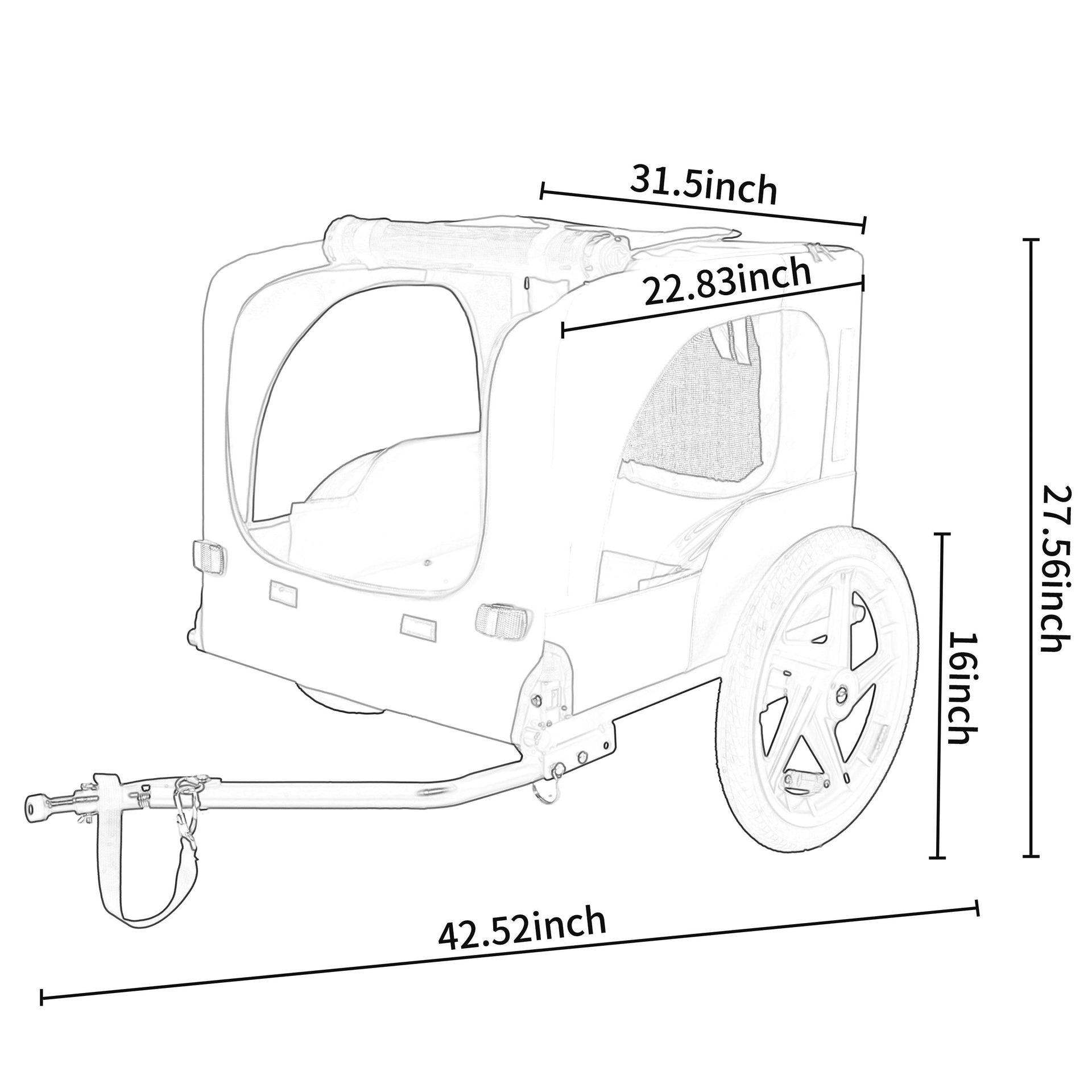 Outdoor Heavy Duty Collapsible Pet Bike Trailer with 16-Inch All-Terrain Wheels & Universal Hitch – Foldable Dog/Cargo Carrier Cart for Bicycles, orange