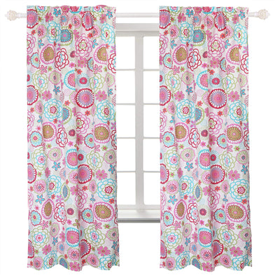 Mariah Pink Floral Polka Dot Bright Multi-Color Flower Window Curtain Panel/Drapes