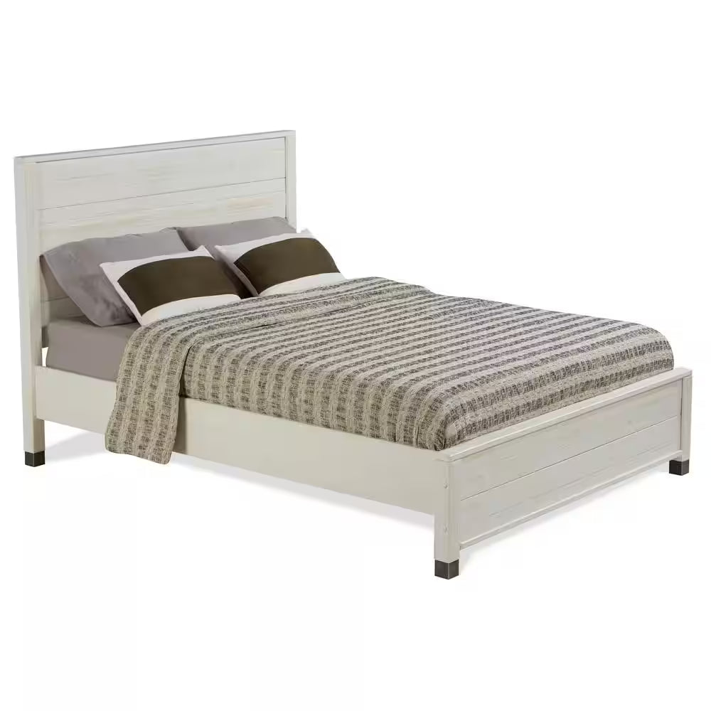 Baja Shabby White, Full Size, Panel Headboard, Platform Bed