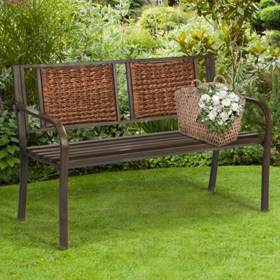 Patio Garden Bench with Powder Coated Steel Frame for Lawn
