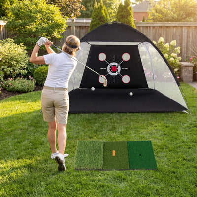 10.3 x 6.5 Feet Golf Practice Net with Foldable Tri-Turf Mat