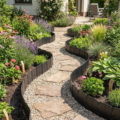 10.5 FT 70 PCS Garden Edging Borders No Dig Interlocking Design for Flower Beds-Black