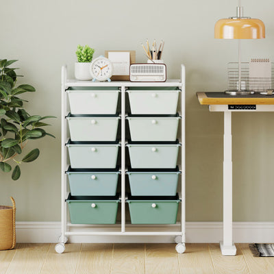 10-Drawer Rolling Storage Cart-Light Green