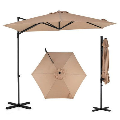 10 FT Cantilever Patio Umbrella with 360° Rotation for Garden-Tan