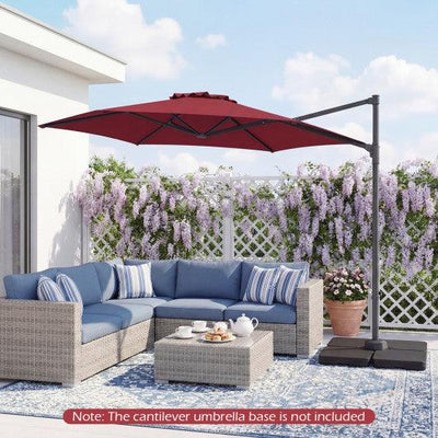 10 FT Patio Cantilever Umbrella with 360° Rotation and Air Vent for Backyard and Poolside-Wine