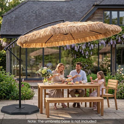 10 FT Solar Thatched Cantilever Umbrella with 12 Modes and Crank Lift-Brown