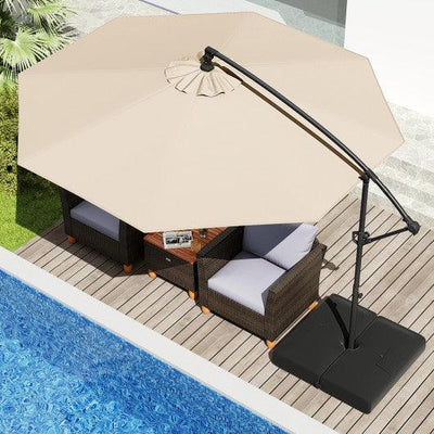 10 Feet Offset Hanging Umbrella with Base Patio Cantilever Umbrella with Tilt-Beige