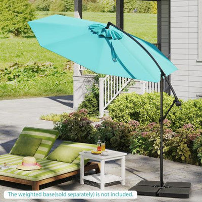 10 Feet Offset Umbrella with 8 Ribs Cantilever and Cross Base-Turquoise