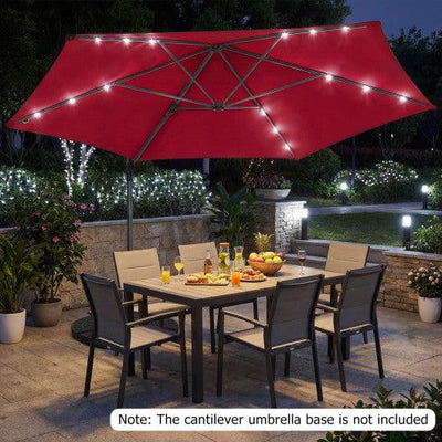 10 Feet Patio Cantilever Umbrella with Solar LED Lights-Wine