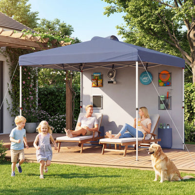 10 x 10 FT Pop up Canopy Tent with Sidewall 6 Pockets Instant Setup Commercial Gazebo-Gray