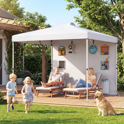 10 x 10 FT Pop up Canopy Tent with Sidewall 6 Pockets Instant Setup Commercial Gazebo-White