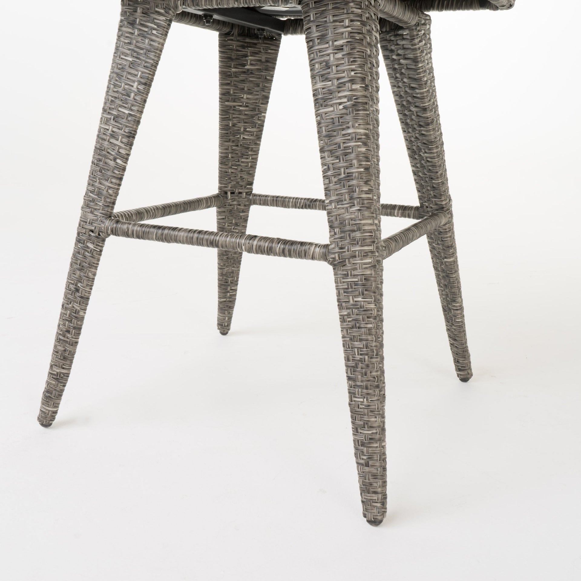 30' Outdoor PE Rattan Swivel Barstool with Water Resistant Cushion, Mixed Black Wicker, Dark Grey Cushion