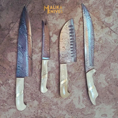 Handmade Camel Bone Chef knives Set with Leather Case-0206