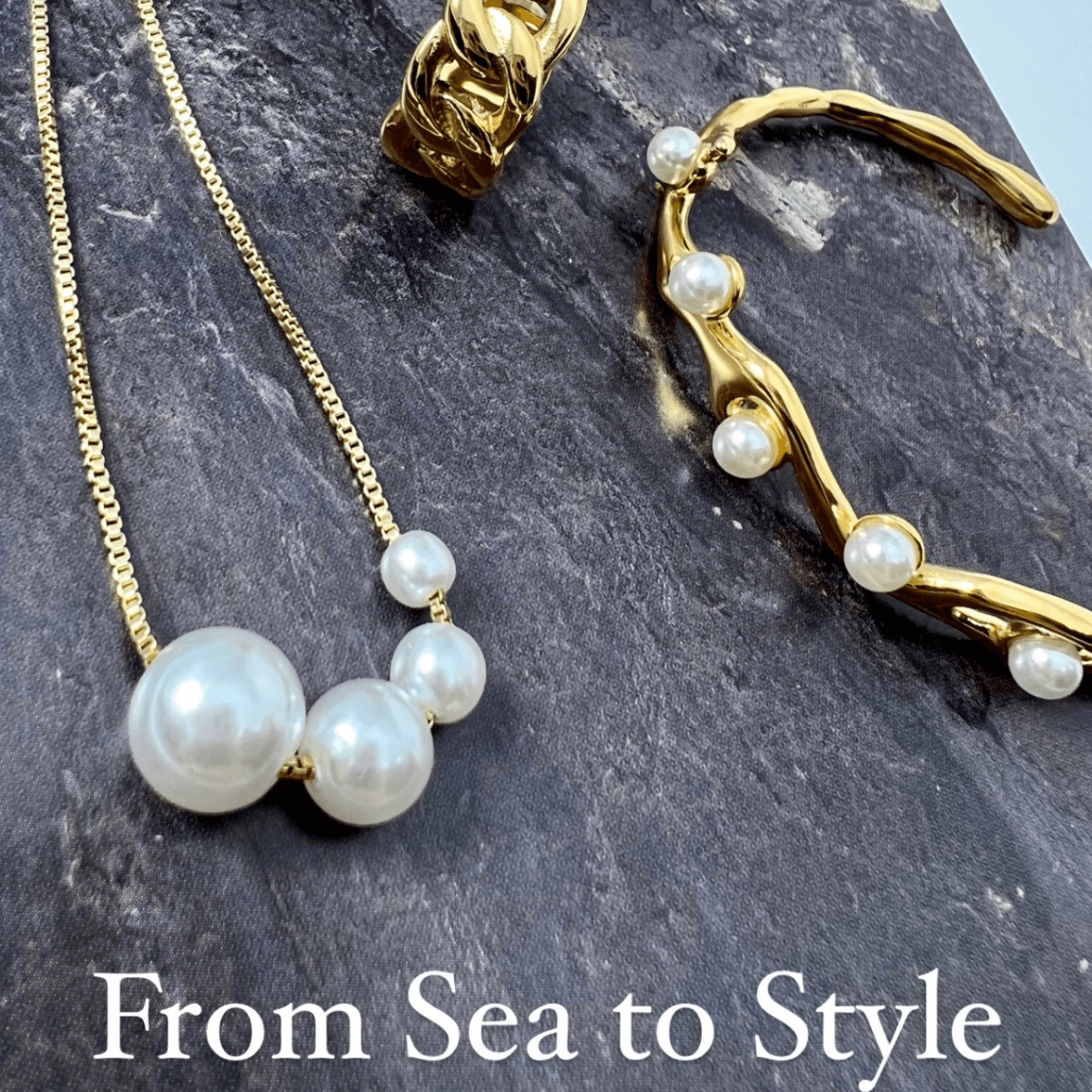 Gold Pearl Open Bangle Bracelet