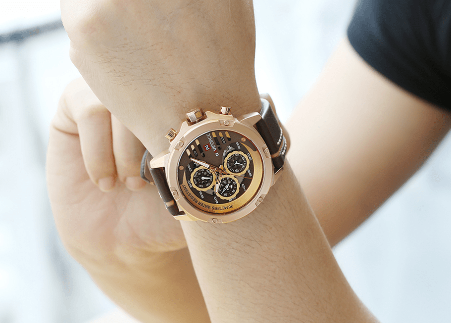 Men's Sports Waterproof Watch With Chronometers And Leather Belt Multifunction Wristwatch Unique Design Perfect Gift